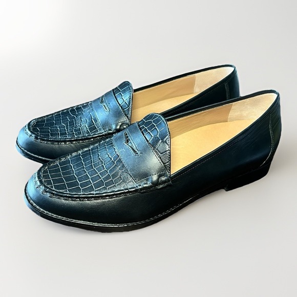 Vionic Womens Penny Loafers Size 12 CROCO Black Leather Waverly Block Heel - Picture 2 of 8